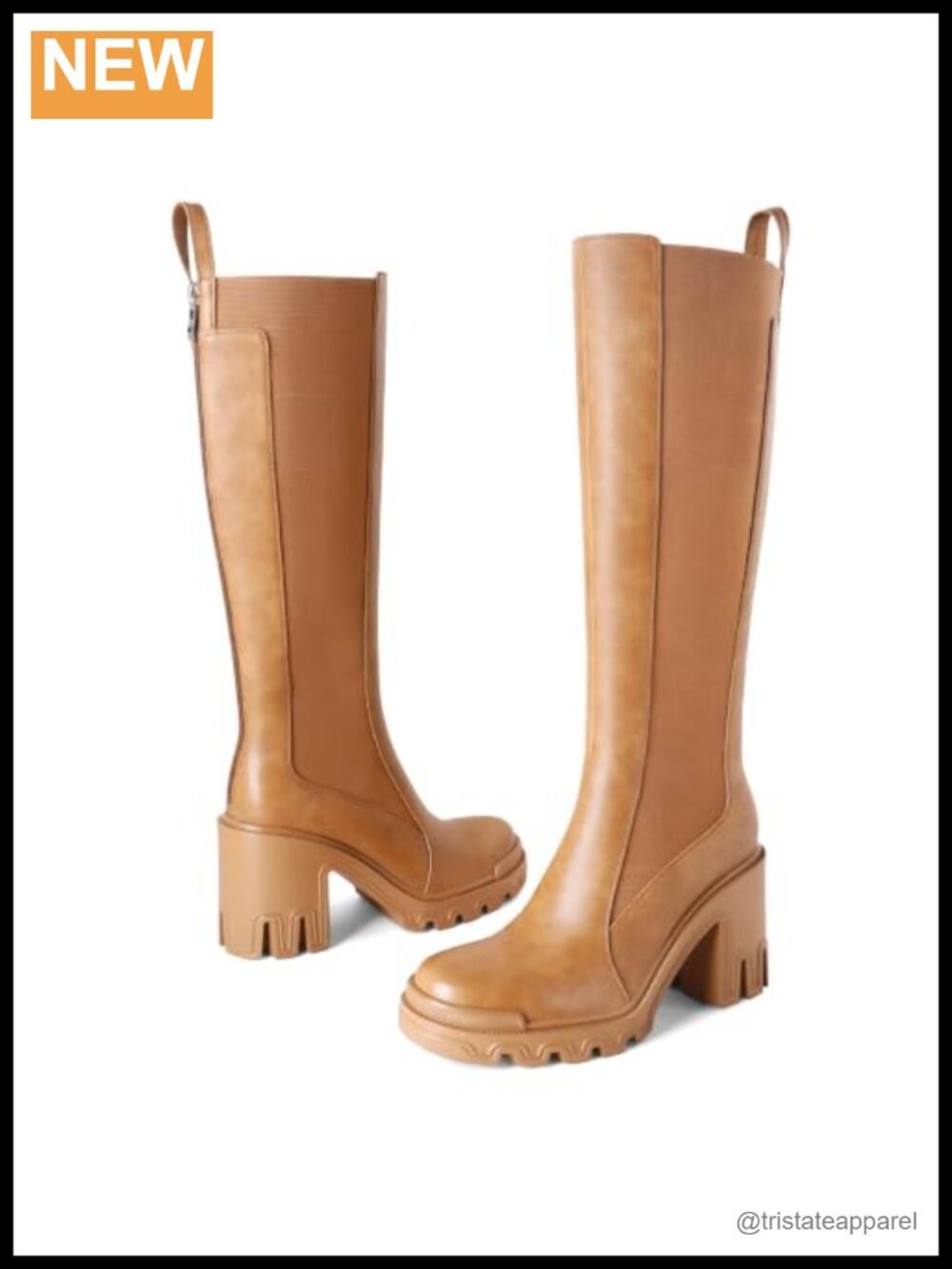 Womens Knee High Chunky Platform Heeled Boots Faux Leather